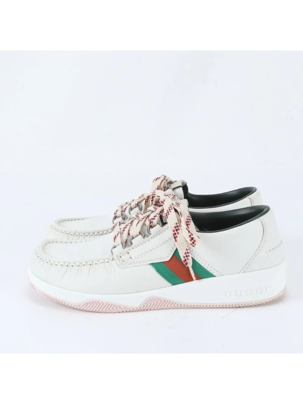 Gucci Agrado Web Stripe Leather Sneakers Low-Cut Lace Up Shoes 7
